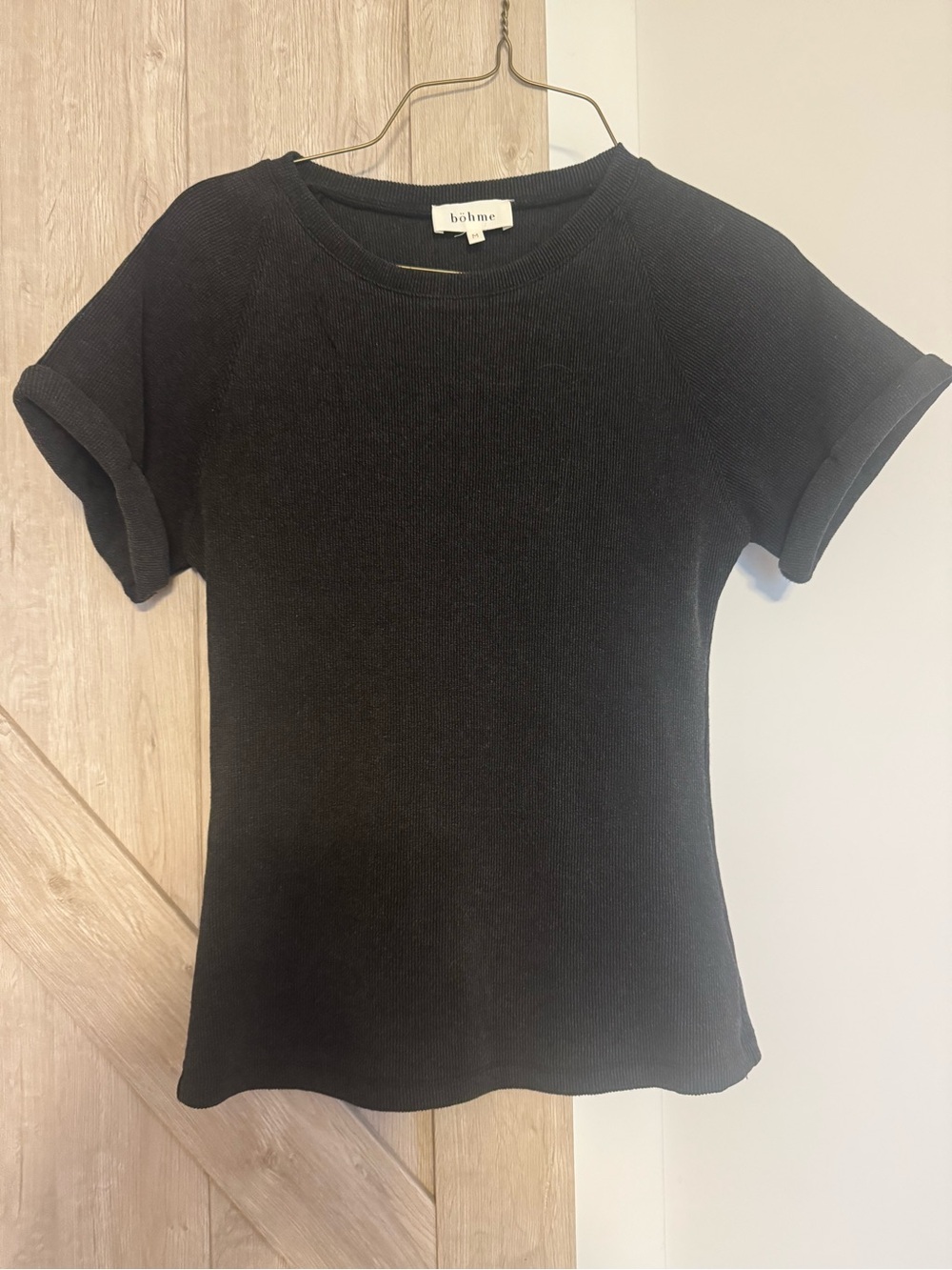 bohme Black Rolled-Sleeve Knit Tee